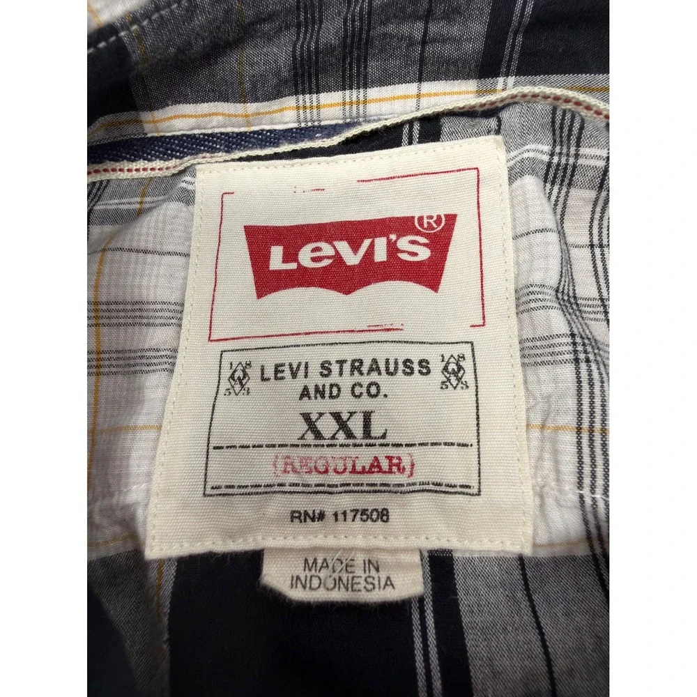Levi's Men XXL Plaid Western‎ Pearl Snap Shirt Black White Yellow Cotton Regular